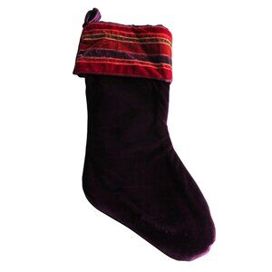 Vintage Purple Velvet Christmas Stocking Striped Cuff Satin Lining Rauch EUC